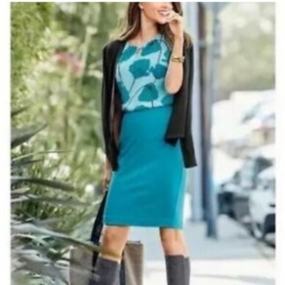 CAbi Turquoise Sigourney Pencil Skirt with front pockets  Size 4 - Picture 1 of 5